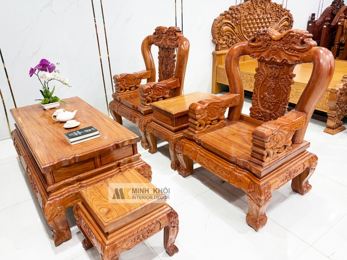 Salon Gỗ Hương Đá Tay 12 Chạm Voi – SL988