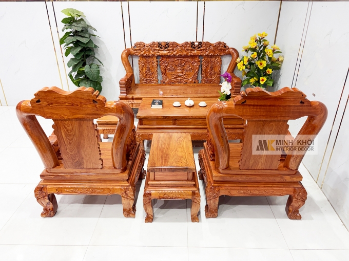 Salon Gỗ Hương Đá Tay 12 Chạm Voi – SL988