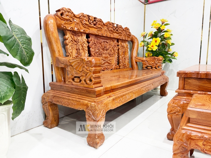 Salon Gỗ Hương Đá Tay 12 Chạm Voi – SL988