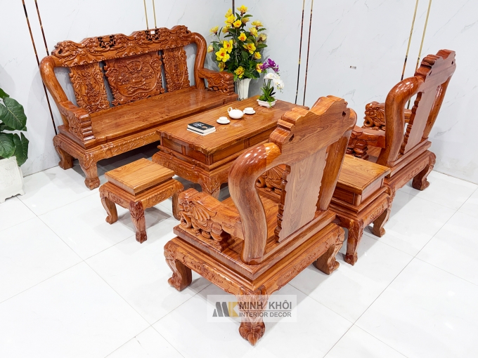 Salon Gỗ Hương Đá Tay 12 Chạm Voi – SL988