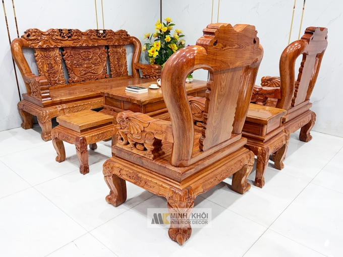 Salon Gỗ Hương Đá Tay 12 Chạm Voi – SL988
