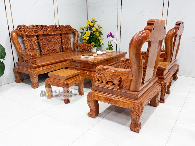 Salon Gỗ Hương Đá Tay 12 Chạm Voi – SL988