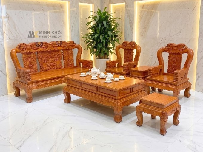 Salon Gỗ Hương Đá Tay 12 Chạm Voi – SL988