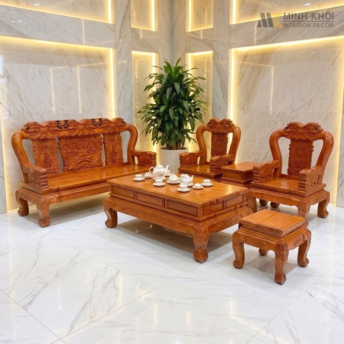 Salon Gỗ Hương Đá Tay 12 Chạm Voi – SL988
