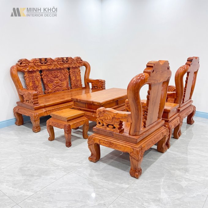 Salon Gỗ Hương Đá Tay 12 Chạm Voi – SL988