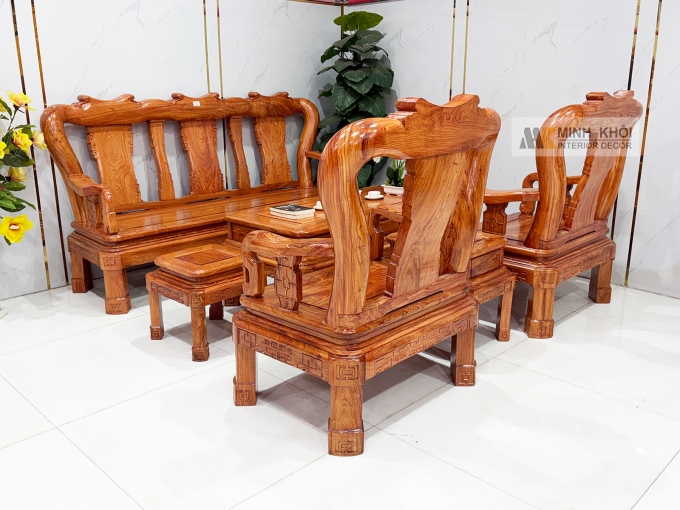 Salon Gỗ Hương Đá Tay 12 Chân Xoay - SL974