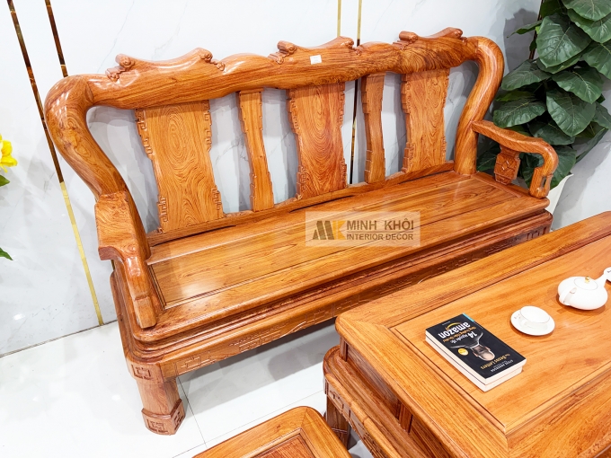 Salon Gỗ Hương Đá Tay 12 Chân Xoay - SL974