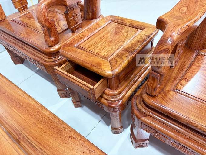 Salon Gỗ Hương Đá Tay 12 Chân Xoay - SL974