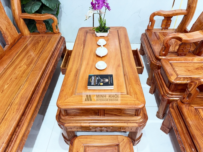 Salon Gỗ Hương Đá Tay 12 Chân Xoay - SL974