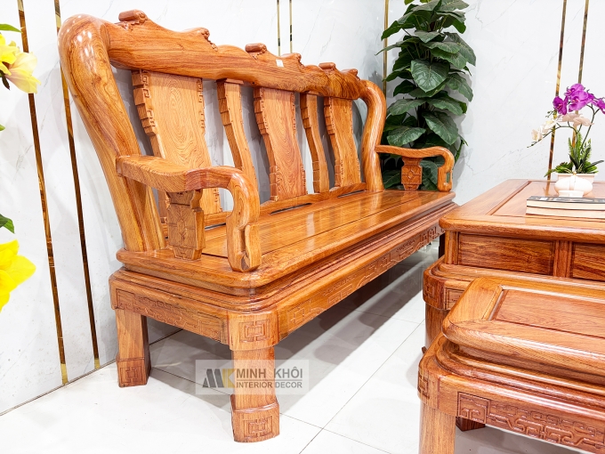 Salon Gỗ Hương Đá Tay 12 Chân Xoay - SL974