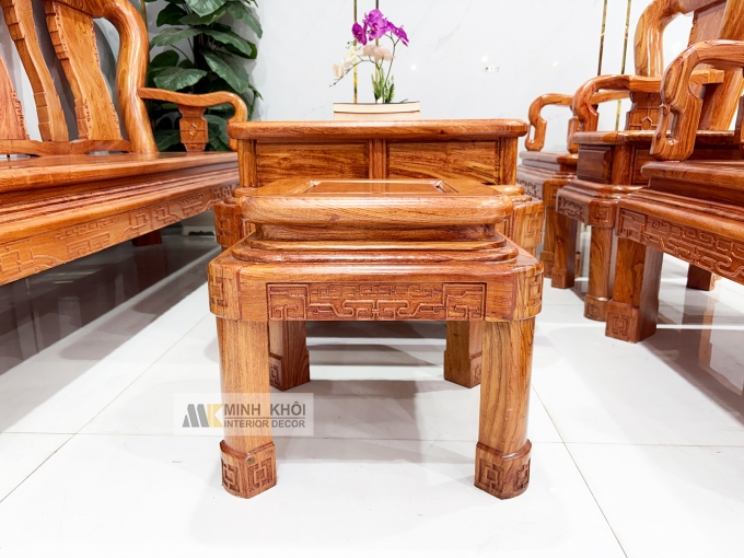 Salon Gỗ Hương Đá Tay 12 Chân Xoay - SL974