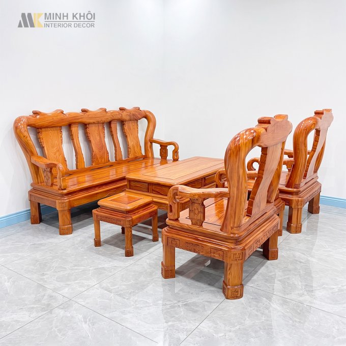 Salon Gỗ Hương Đá Tay 12 Chân Xoay - SL974