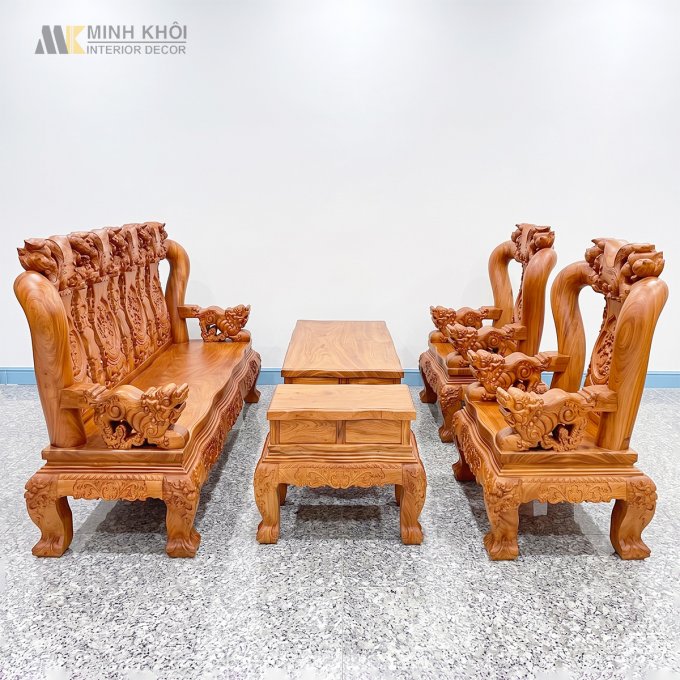 Salon Gỗ Hương Đá Tay 14 Chạm Đào Nghê Đẳng Cấp - SL3029