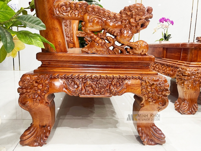 Salon Gỗ Hương Đá Tay 14 Nghê Phụng (Mặt Liền) - SL888