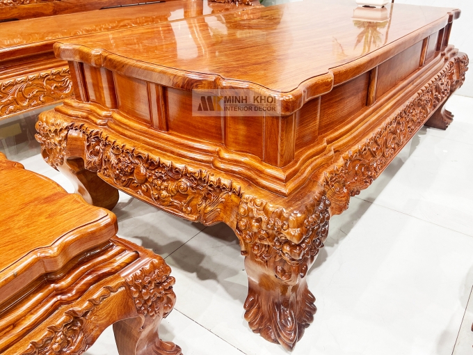 Salon Gỗ Hương Đá Tay 14 Nghê Phụng (Mặt Liền) - SL888
