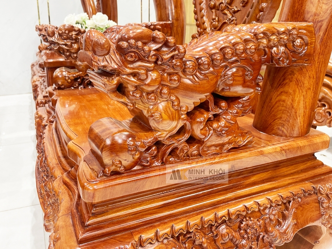 Salon Gỗ Hương Đá Tay 14 Nghê Phụng (Mặt Liền) - SL888