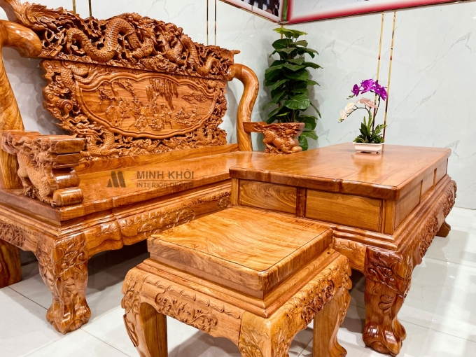 Salon Gỗ Hương Đá Tay 14 Chạm Rồng Bát Tiên - SL979