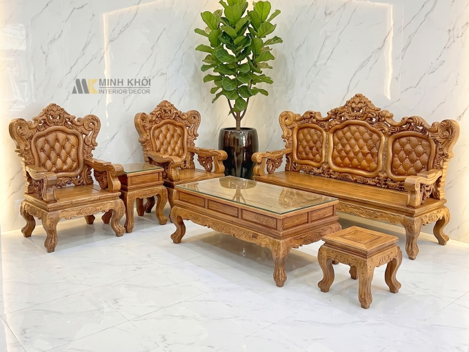 Salon Hoàng Gia Gỗ Mun Đuôi Công 6 Món - SL3015