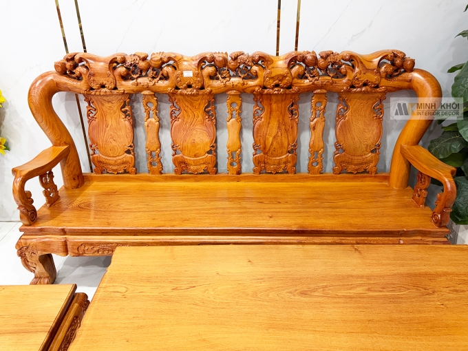 Salon Hương Đá Tay 12 Chạm Đào Mặt Liền 4 Tựa - SL973