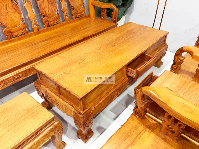 Salon Hương Đá Tay 12 Chạm Đào Mặt Liền 4 Tựa - SL973