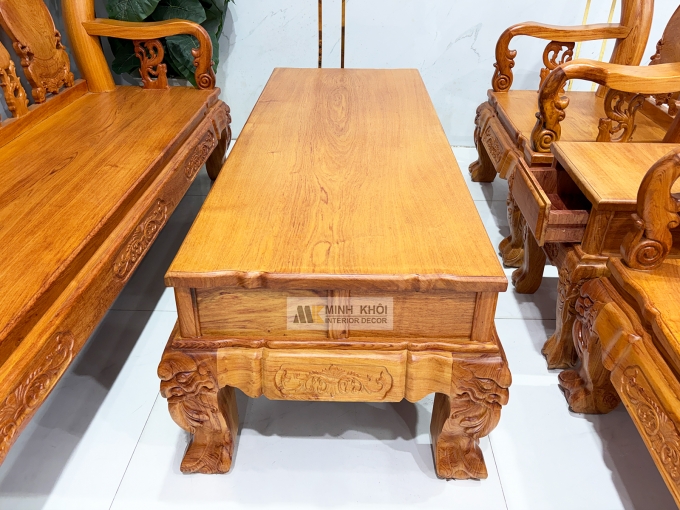 Salon Hương Đá Tay 12 Chạm Đào Mặt Liền 4 Tựa - SL973