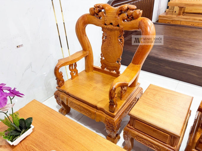 Salon Hương Đá Tay 12 Chạm Đào Mặt Liền 4 Tựa - SL973