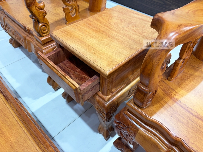 Salon Hương Đá Tay 12 Chạm Đào Mặt Liền 4 Tựa - SL973