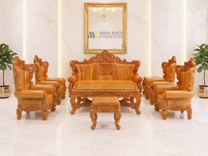 Salon Louis Hoàng Gia Gõ Đỏ Nguyên Khối 8 Món - SL546