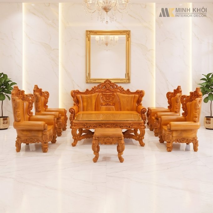 Salon Louis Hoàng Gia Gõ Đỏ Nguyên Khối 8 Món - SL546