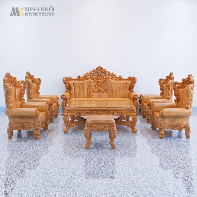 Salon Louis Hoàng Gia Gõ Đỏ Nguyên Khối 8 Món - SL546