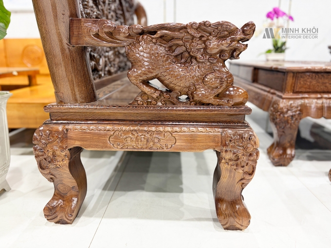 Salon Nghê Cột 12 Gỗ Mun Đuôi Công Cao Cấp - SL895