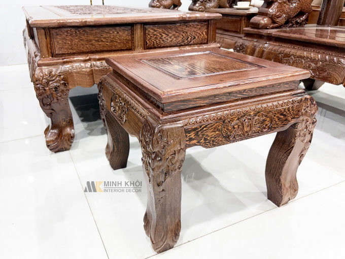 Salon Nghê Cột 12 Gỗ Mun Đuôi Công Cao Cấp - SL895