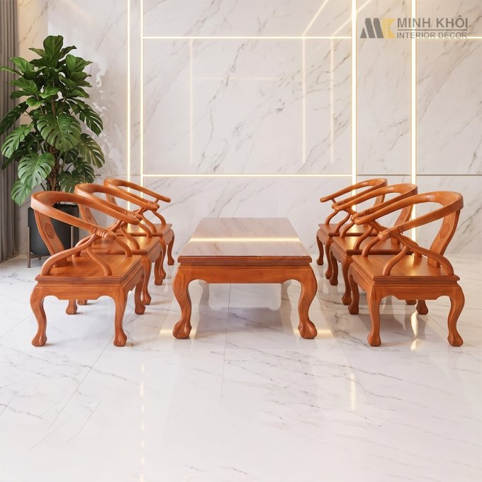 Salon Thúng Gõ Đỏ 6 Ghế Cao Cấp - SL165