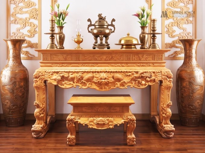 Sập Thờ 2 Tầng Gõ Đỏ Chạm Rồng 1m96 - ST460