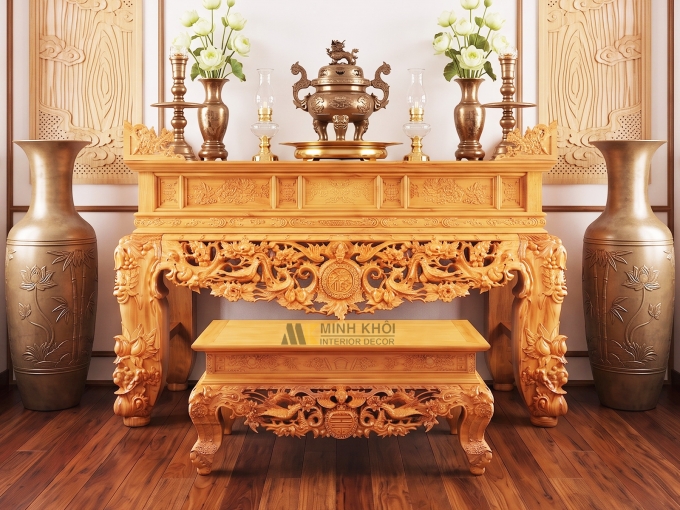 Sập Thờ Gõ Đỏ 1m97 Chạm Mai Điểu - BT904