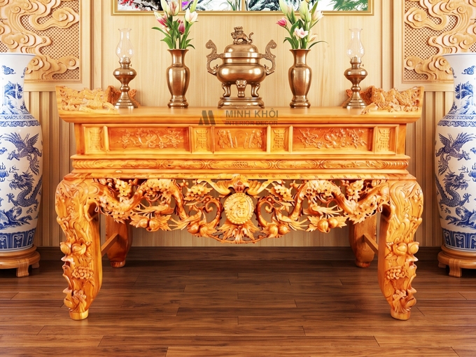 Sập Thờ Gỗ Gõ Chạm Mai Điểu - ST904