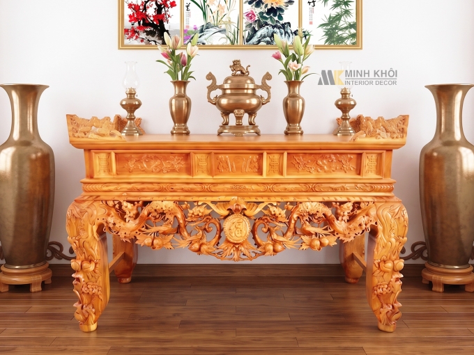 Sập Thờ Gỗ Gõ Chạm Mai Điểu - ST904