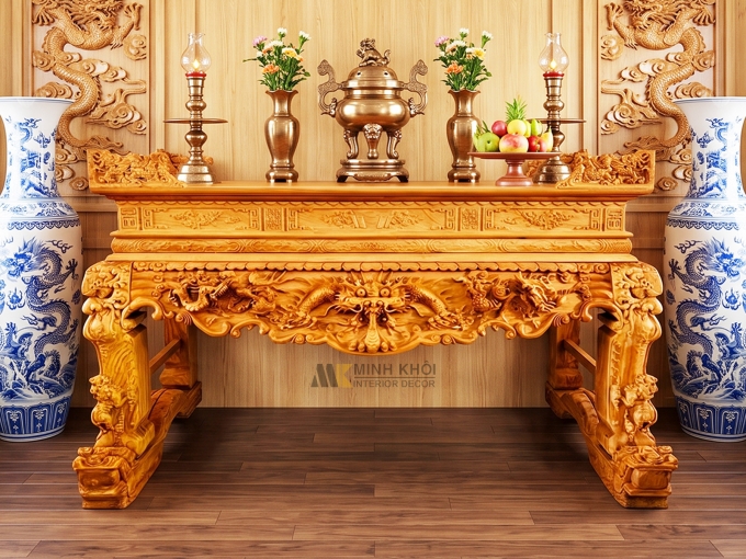 Sập Thờ Gỗ Gõ Đỏ Chân 20 Chạm Nghê - ST903