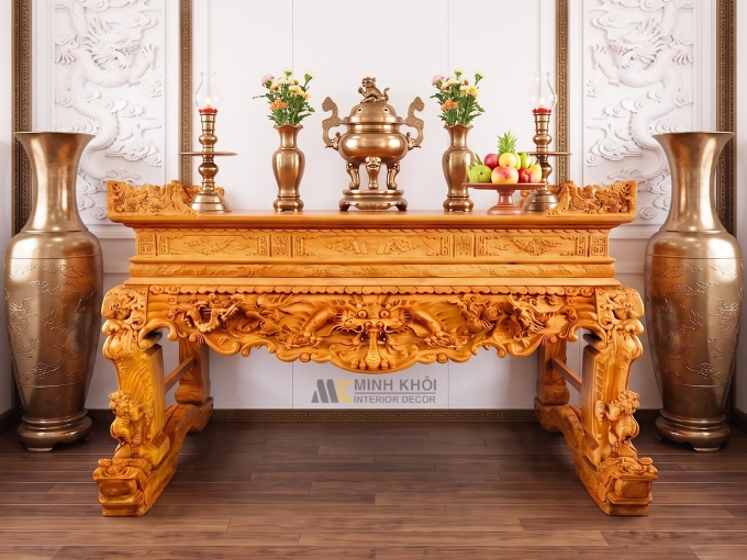 Sập Thờ Gỗ Gõ Đỏ Chân 20 Chạm Nghê - ST903