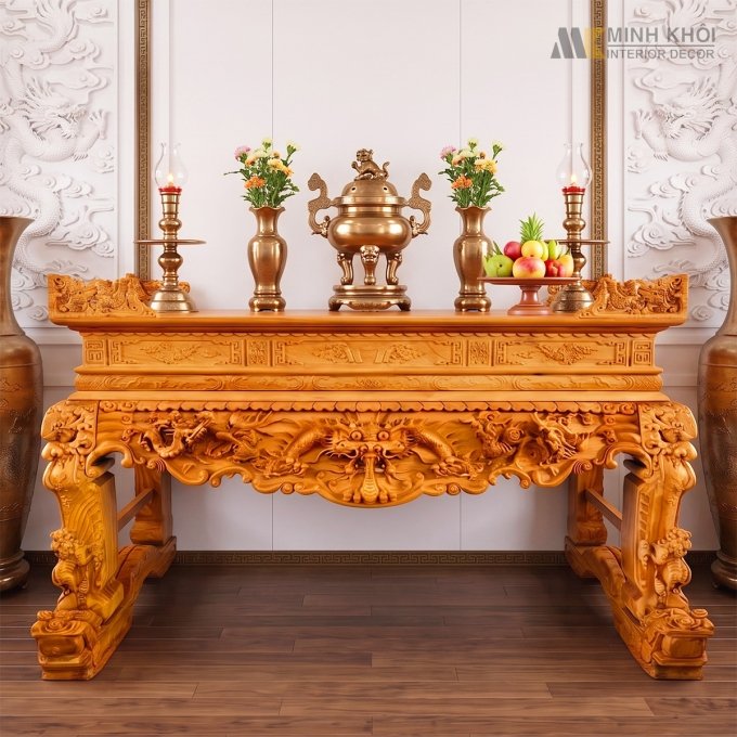 Sập Thờ Gỗ Gõ Đỏ Chân 20 Chạm Nghê - ST903