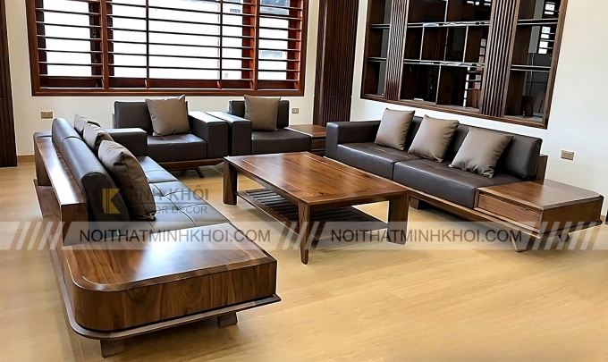 Sofa Đẹp Gỗ Sồi Giả Màu Óc Chó - SF3009