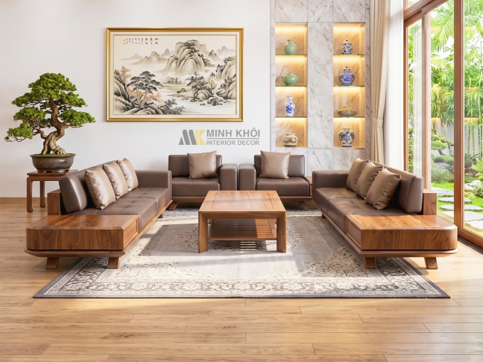 Sofa Đẹp Gỗ Sồi Màu Óc Chó - SF3009