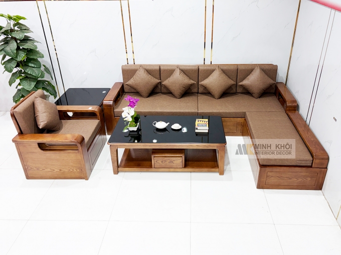 Sofa Đẹp Gỗ Sồi Sơn Màu Óc Chó - SF3011