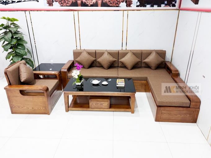 Sofa Đẹp Gỗ Sồi Sơn Màu Óc Chó - SF3011