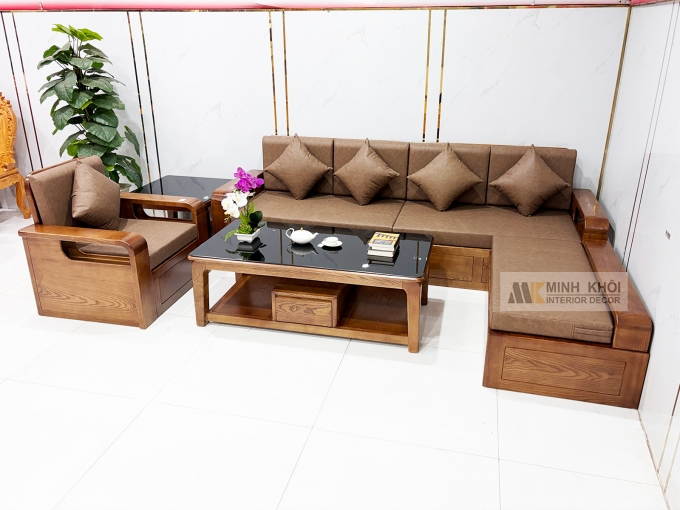 Sofa Đẹp Gỗ Sồi Sơn Màu Óc Chó - SF3011