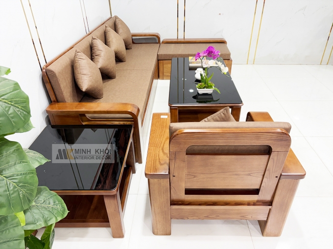 Sofa Đẹp Gỗ Sồi Sơn Màu Óc Chó - SF3011