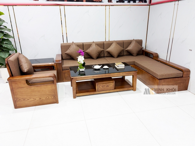 Sofa Đẹp Gỗ Sồi Sơn Màu Óc Chó - SF3011