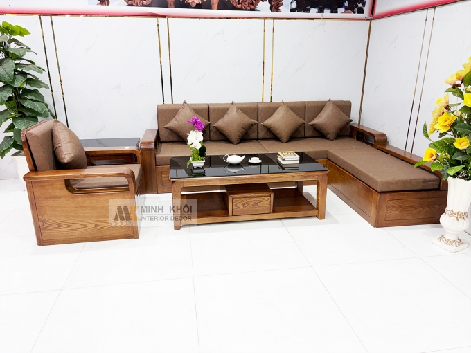 Sofa Đẹp Gỗ Sồi Sơn Màu Óc Chó - SF3011