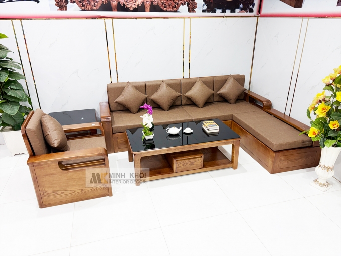 Sofa Đẹp Gỗ Sồi Sơn Màu Óc Chó - SF3011