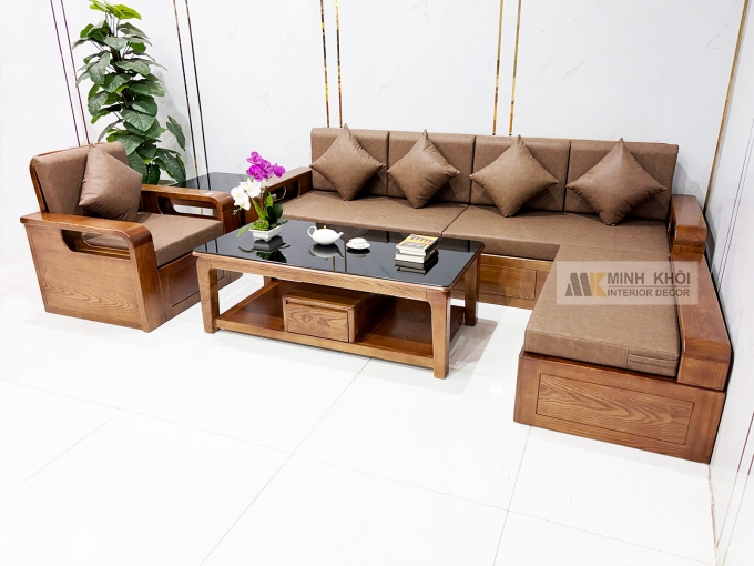 Sofa Đẹp Gỗ Sồi Sơn Màu Óc Chó - SF3011